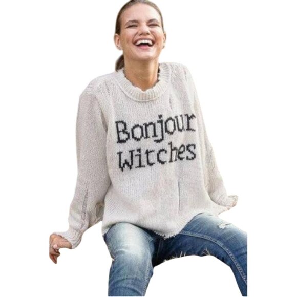Wooden Ships Bonjour Witches Pullover Oversized Sweater Destressed Size S/M - Picture 1 of 11